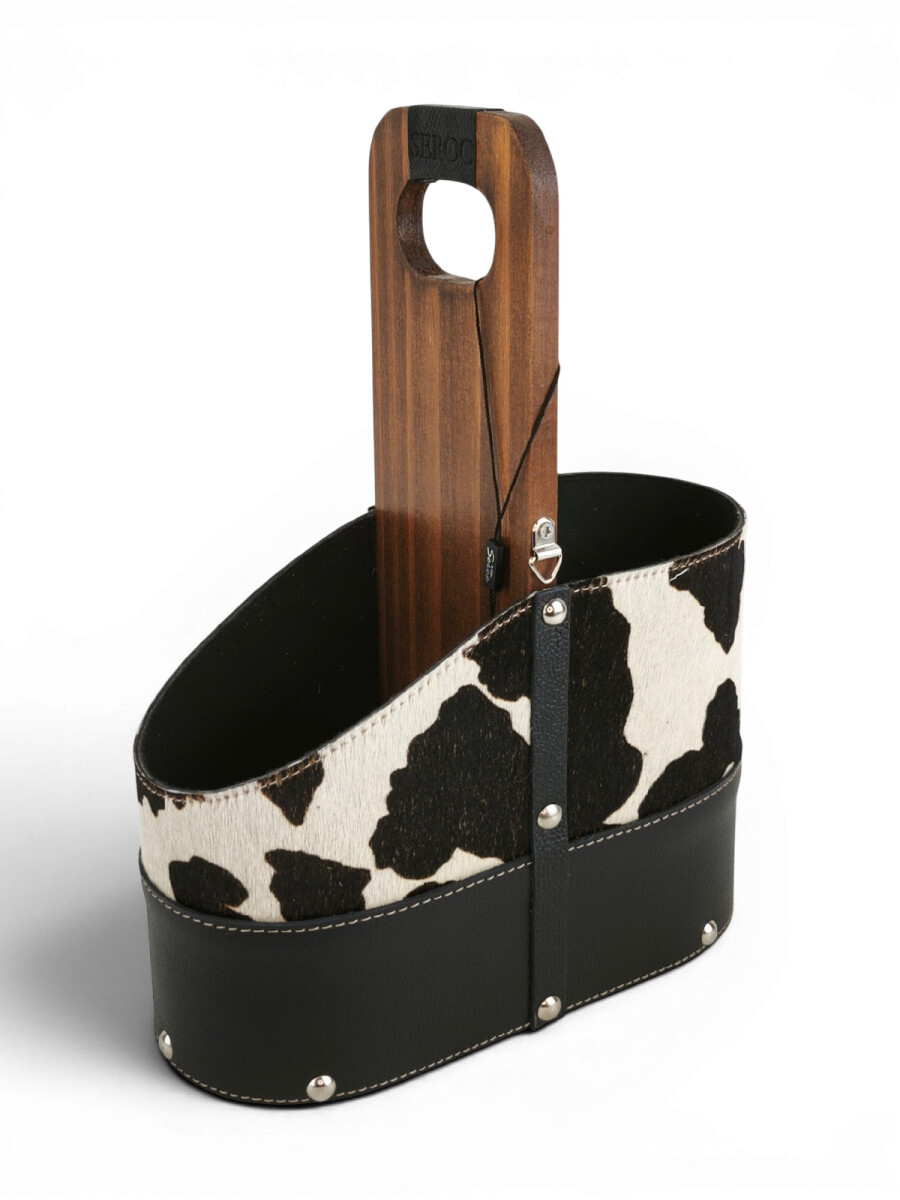 Matera de Cuero Vacuno Legítimo con Estructura Integral de Madera y porta celular - Negro 1 