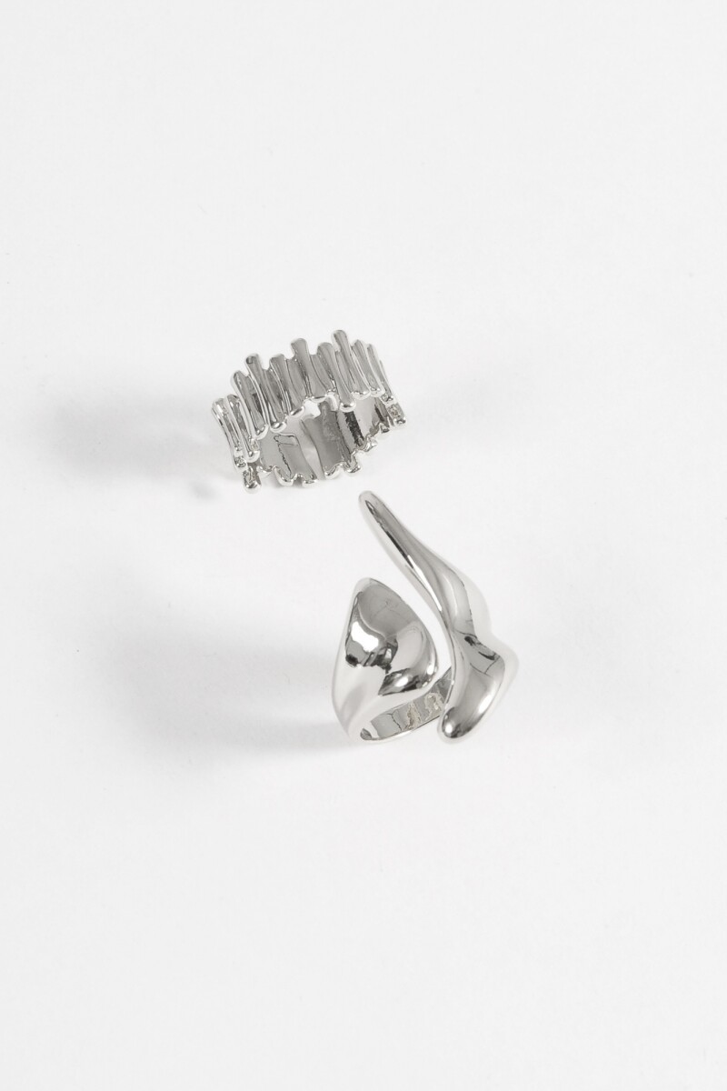 Set de anillos irregulares plateado