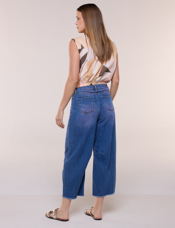 Jean Wide Leg Cropped Con Nervaduras JEAN