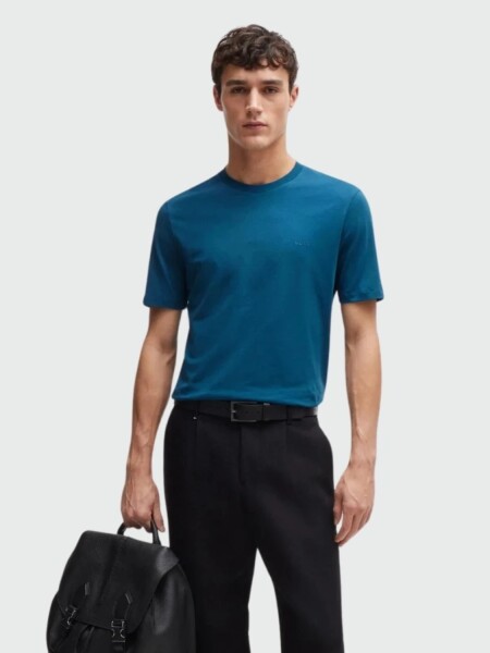 BOSS - Remera de Punto con Logo Azul
