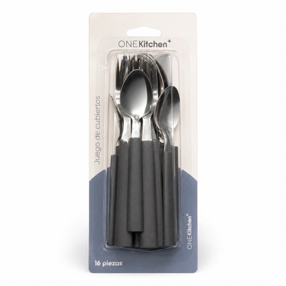 JUEGO DE CUBIERTOS 16PZAS MANGO PLASTICO GRIS 