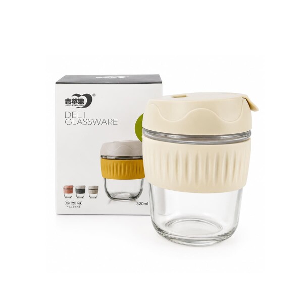 Vaso vidro con protector silicona y tapa 320 ml Vaso vidro con protector silicona y tapa 320 ml