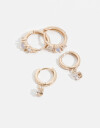 Aros Argollas Set Strass Set De Argollas Con Cubic - Dorado