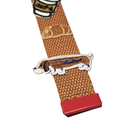 Llavero cinta con diseño Desayuno y Perrito Salchicha Marron