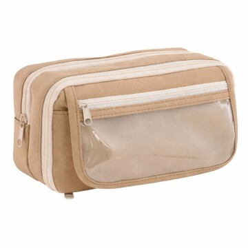 Cartuchera Organizador Escolar Grande Triple Cierre Bolsillo Color Beige