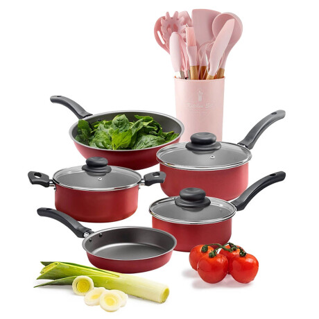 Set Cocina Antiadherente 17P c/Juego Batería Brinox + Menage Rosa