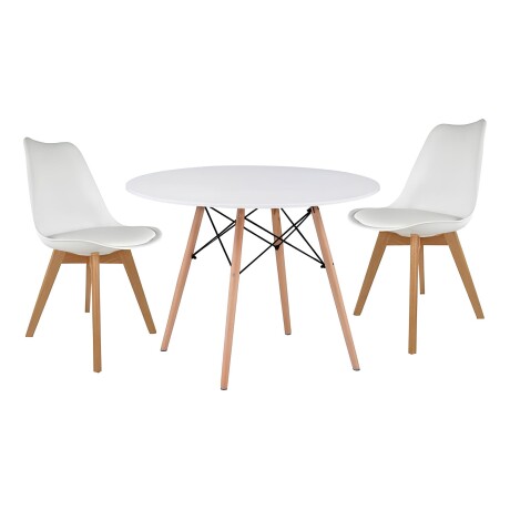 Juego de comedor Con Mesa Circular de 80 cm + 2 sillas Eames Acolchonadas Blanco