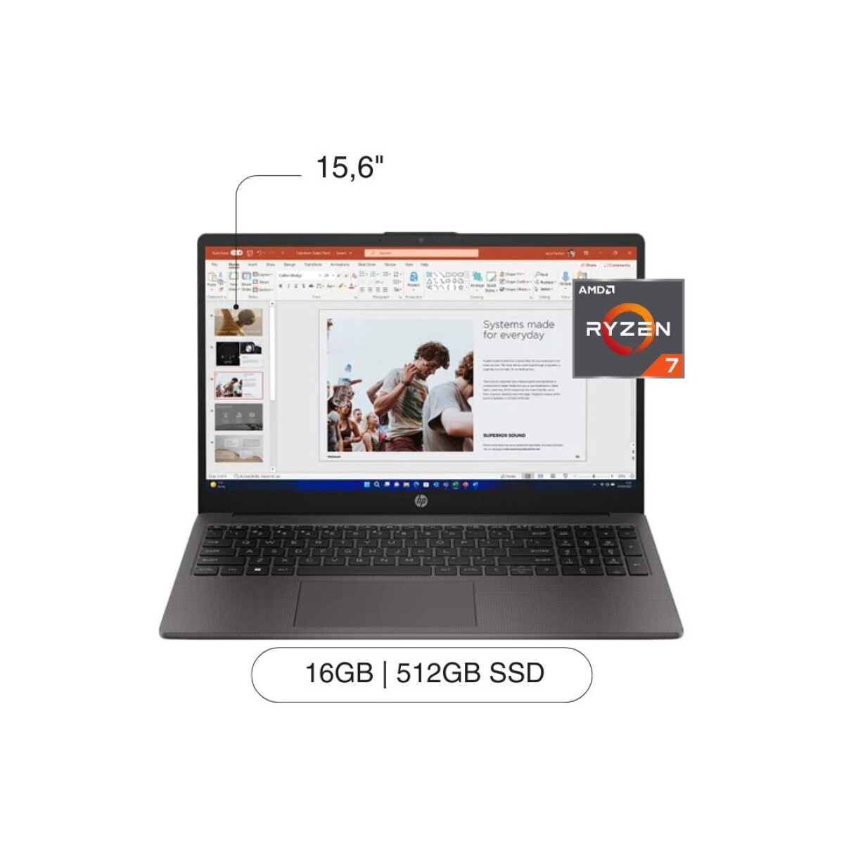 Notebook HP 255R G10 15,6' FHD 512GB/16GB RAM R7-7735U W11 Pro - Dark Silver 