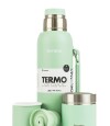 Kit Termo 1 LT Con Base De Silicona + Mate folkie Verde Agua