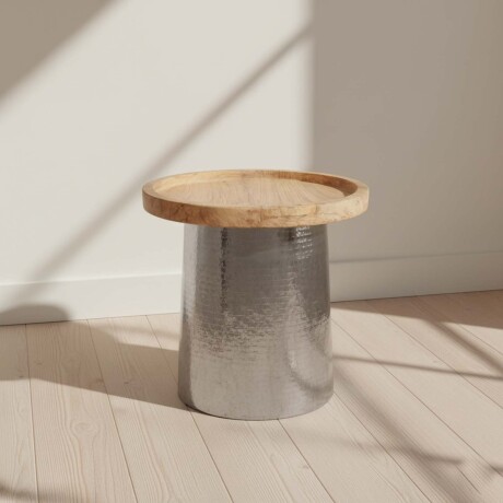 MESA LATERAL MADERA-Y-ALUMINIO GRIS SILVER PLATA