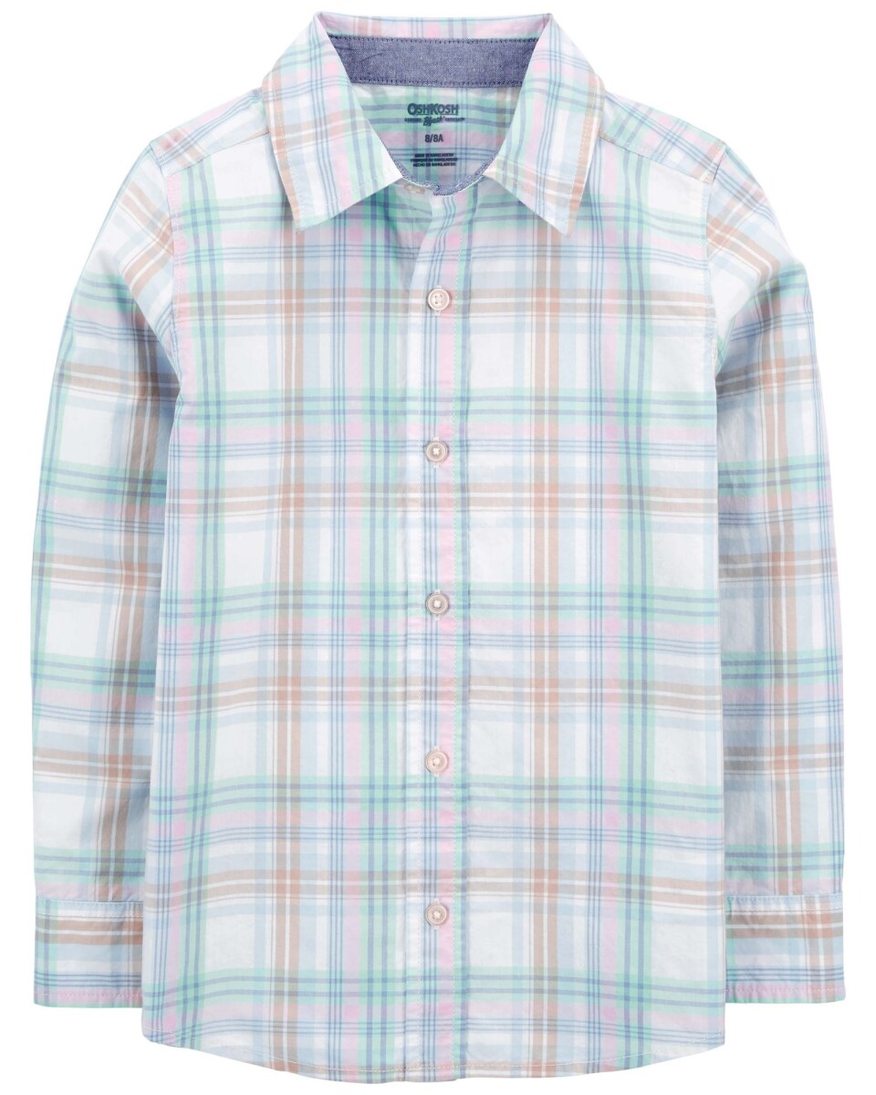 Camisa de algodón, manga larga diseño a cuadros. Talles 6-14 