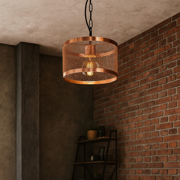 Colgante pantalla malla metalica oxida. E27 Ø300mm JU0343