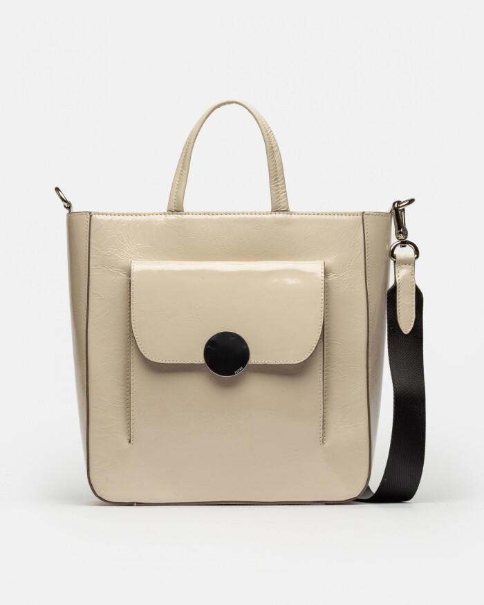 Shopper The Circle En Cuero Charol Arrugado Natural
