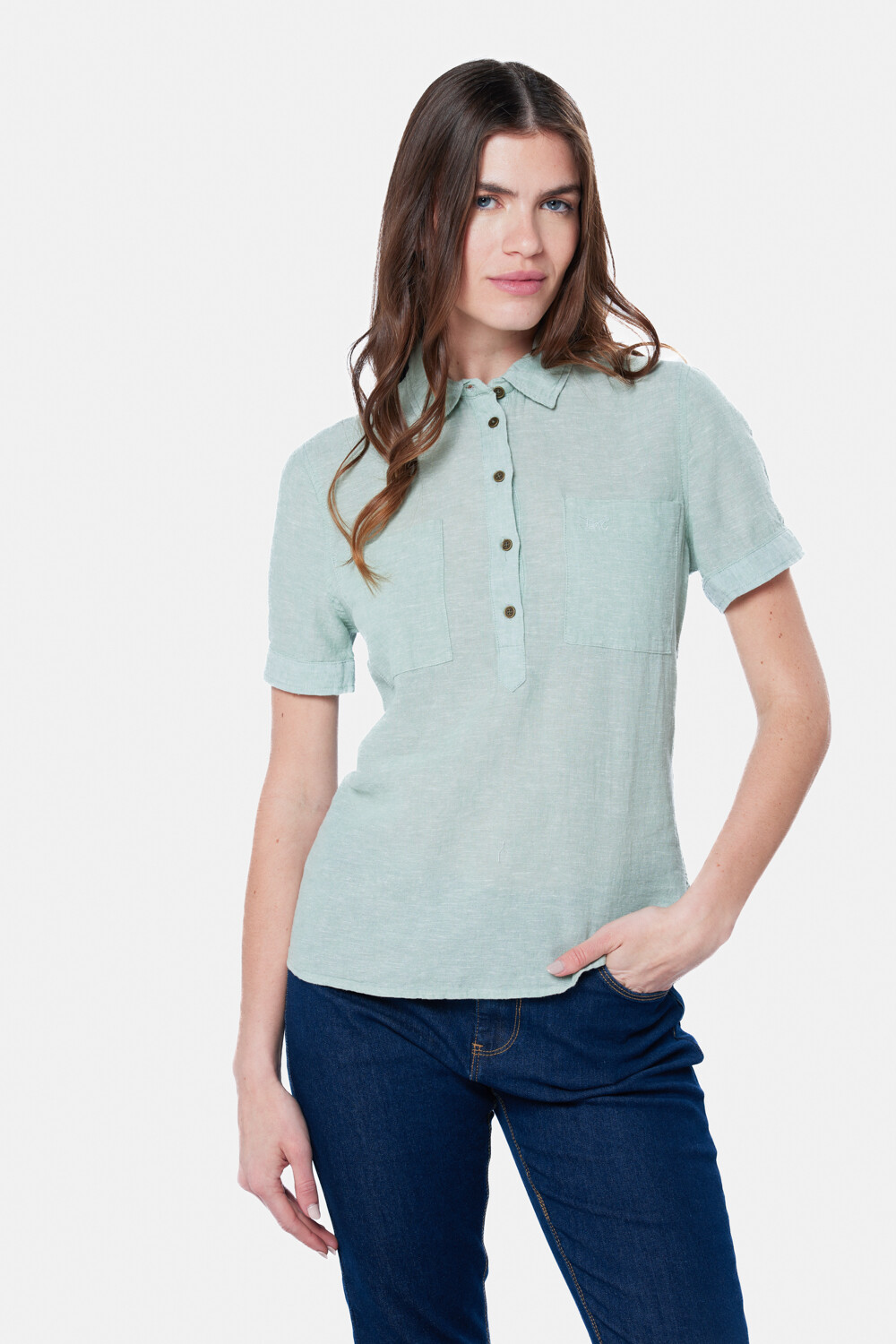 CAMISA DE LINO MEDIO BOTÓN Menta