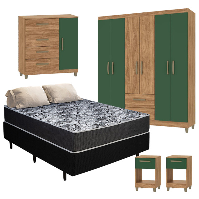 Combo dormitorio completo: Ropero + Sommier 2 plazas + Cómoda + 2 mesas de luz Combo dormitorio completo: Ropero + Sommier 2 plazas + Cómoda + 2 mesas de luz