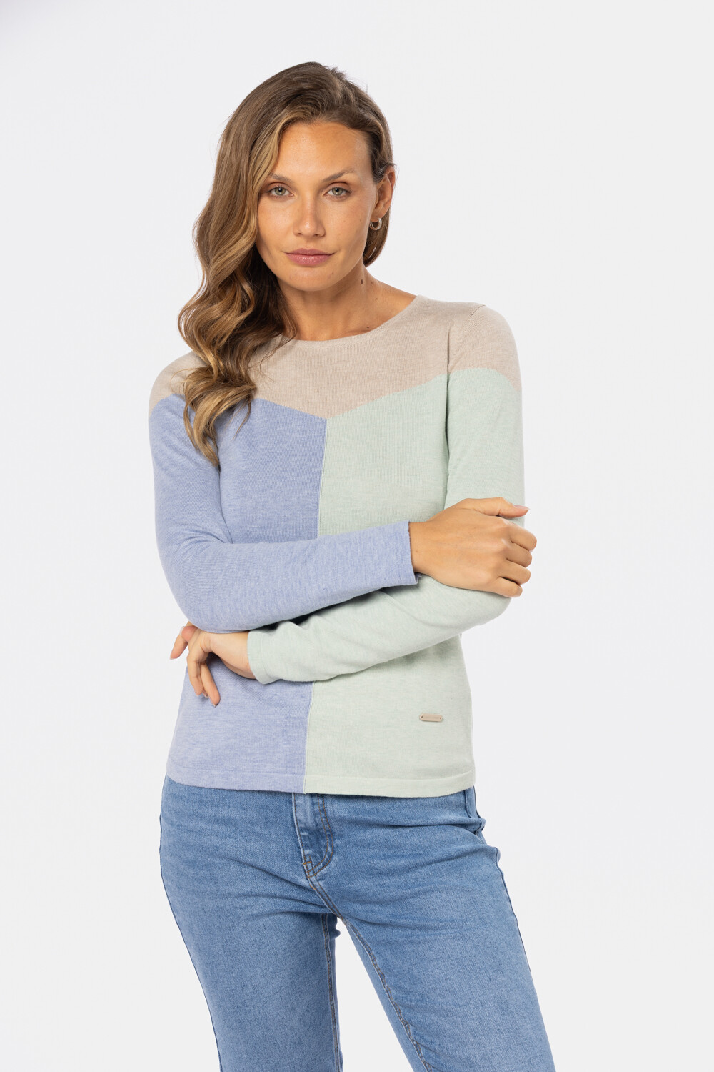 BUZO TEJIDO COMBINADO Beige