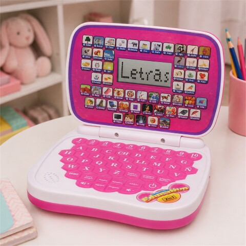 Mini Laptop Educativa Bilingüe con 52 Teclas Rosa 1