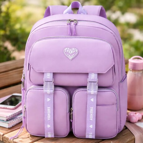 Mochila Trendy Urbana Dama Liviana Con Bolsillos Lila