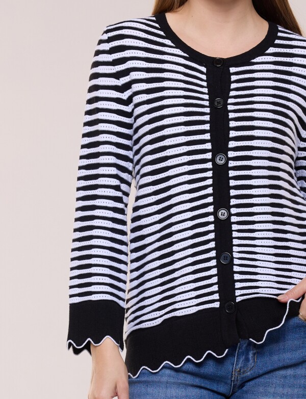 Cardigan Con Botones Y Terminación Ondulada NEGRO/BLANCO