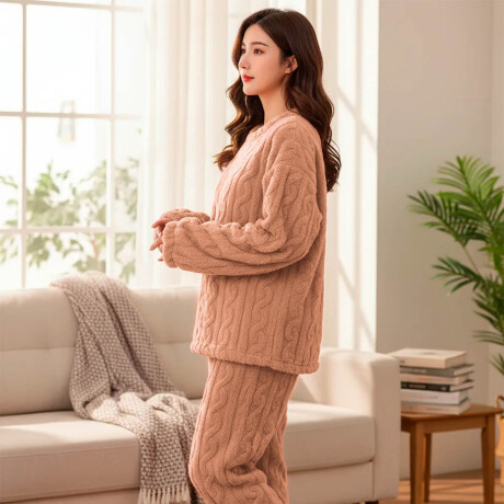 Conjunto Pijama Jogging Peluche Abrigo Buzo Pantalón Marron