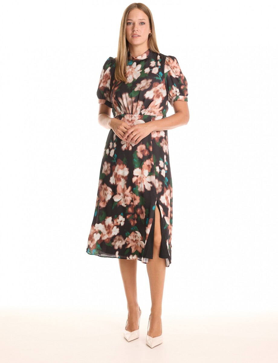 Vestido Saten Flores - Multi/negro 