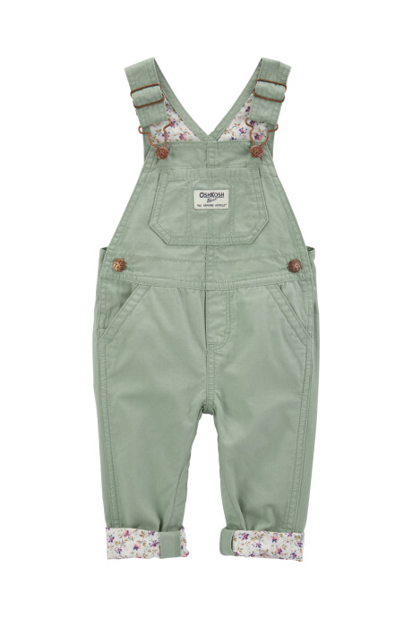 Enterito de lona, verde, con forro floral. Talles 3-24M Sin color