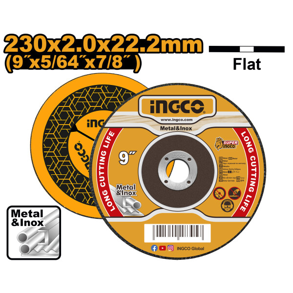 DISCO CORTE METAL 9´´ 230MM 22.2MM CENTRO PLANO INGCO - MCD202303 DISCO CORTE METAL 9´´ 230MM 22.2MM CENTRO PLANO INGCO - MCD202303