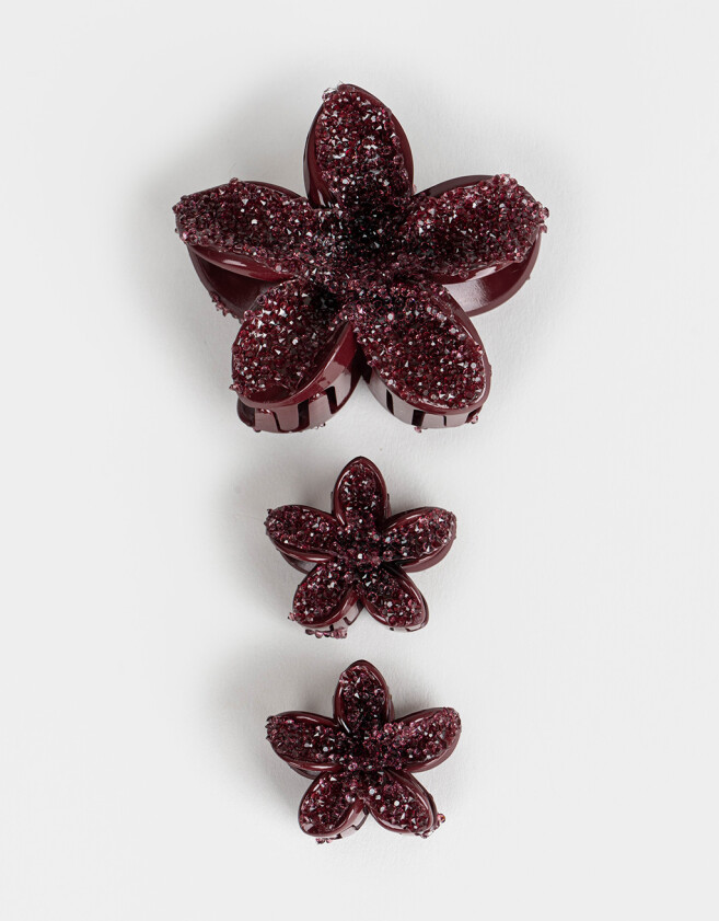 Broches Sets Hawaianas Set De Broches Flor Hawaiana - Rojo Burdeaux