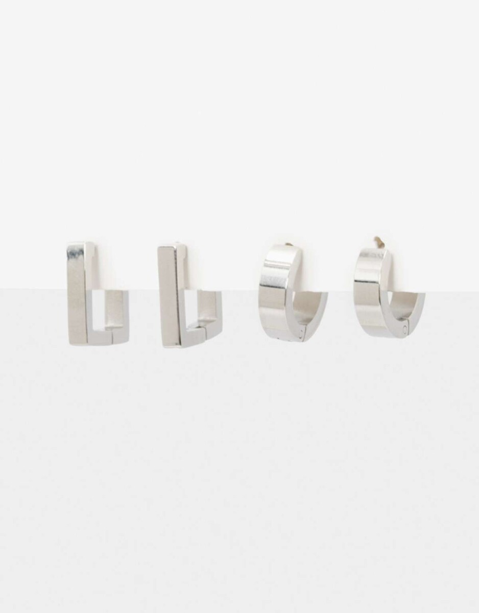 Set De Argollas De Acero - Plateado 