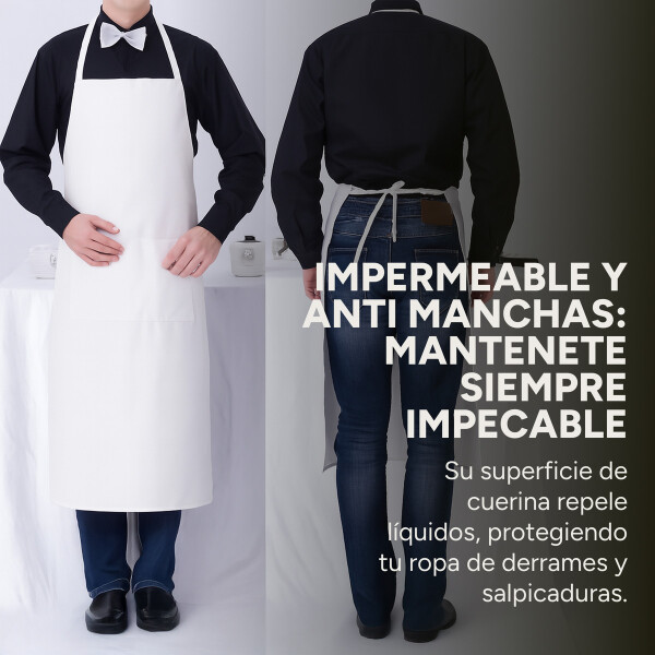 Pack X5 Delantal Cocinero Chef Tela Impermeable Cuero Color Blanco