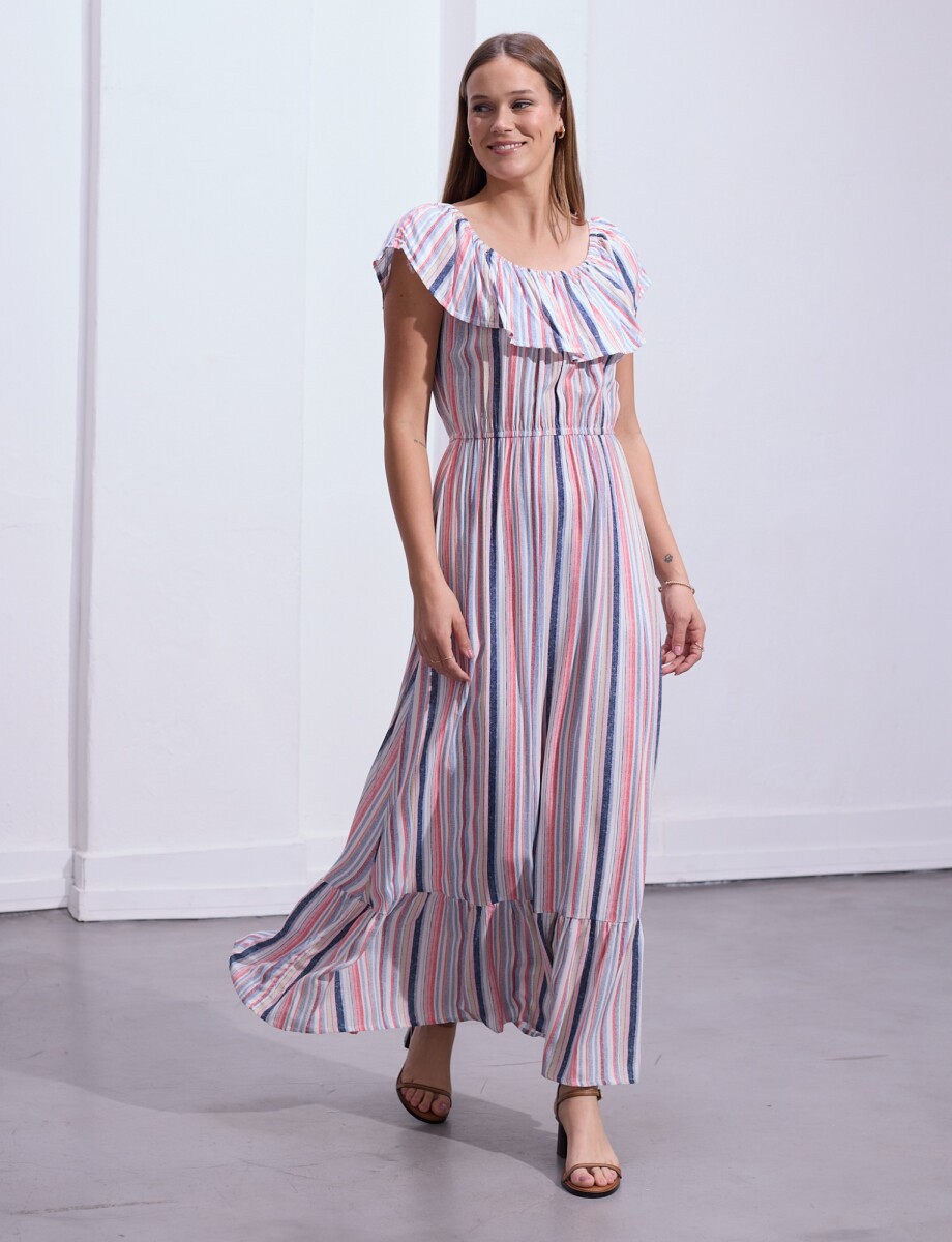 Vestido Maxi Lineas - Multi/rojo 