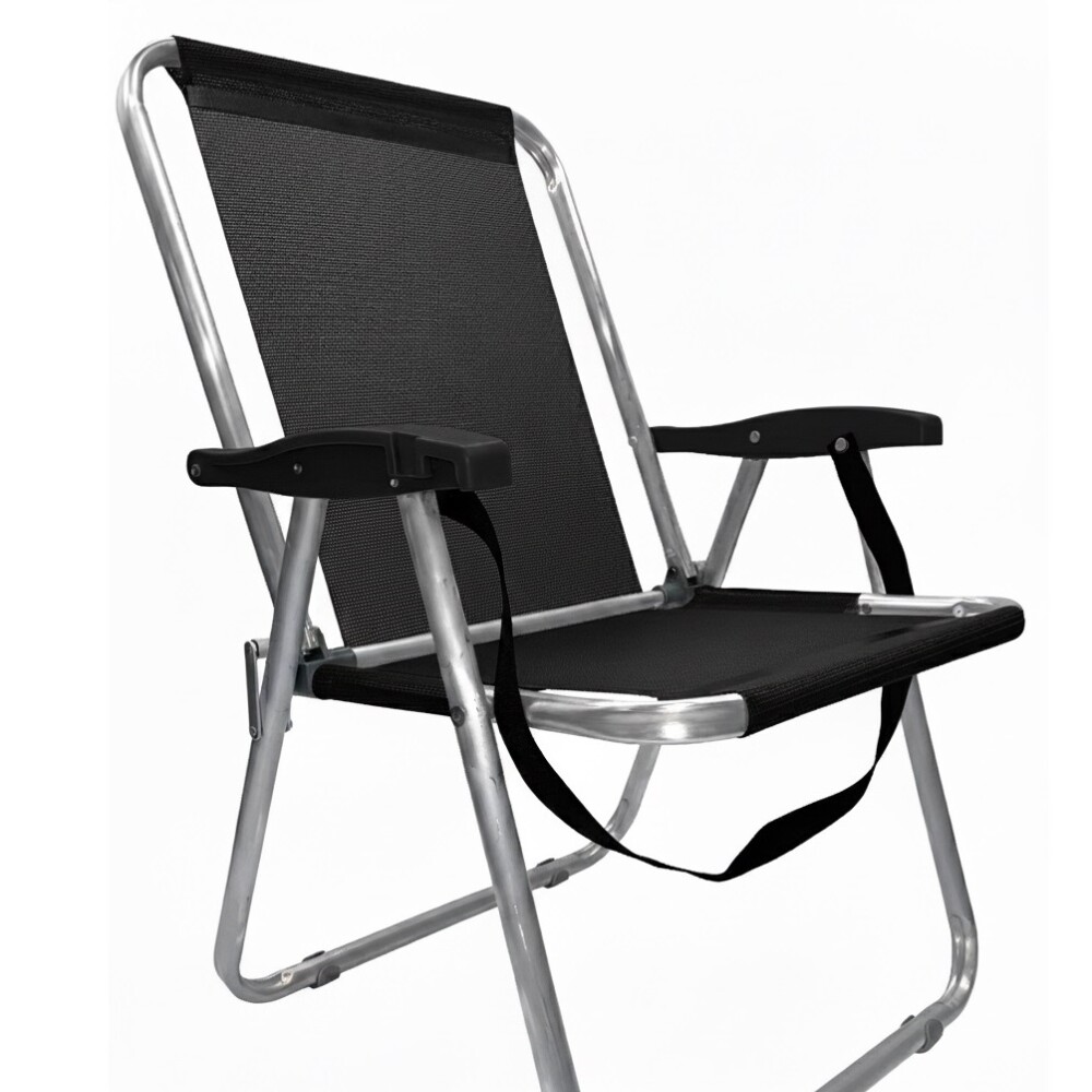 Sillón Alto playa en Aluminio c/ Correa Reforzado Hasta 140 Kg Max NEGRA