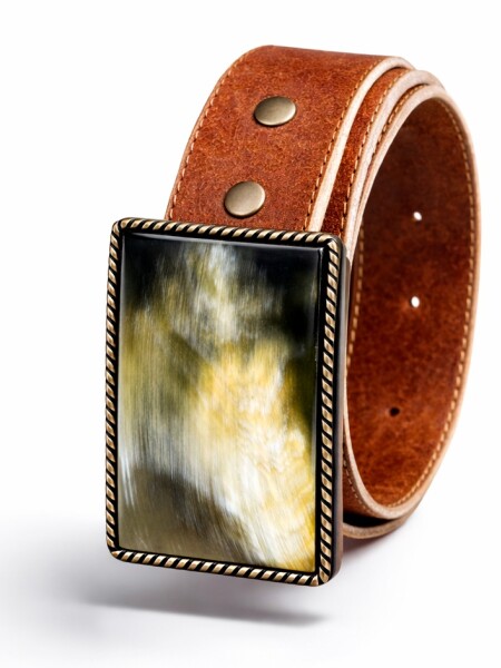 Cinto Cuero crudo y guampa Rectangular 2