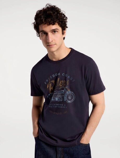 CAMISETA MANGA CORTA CON ESTAMPA AZUL