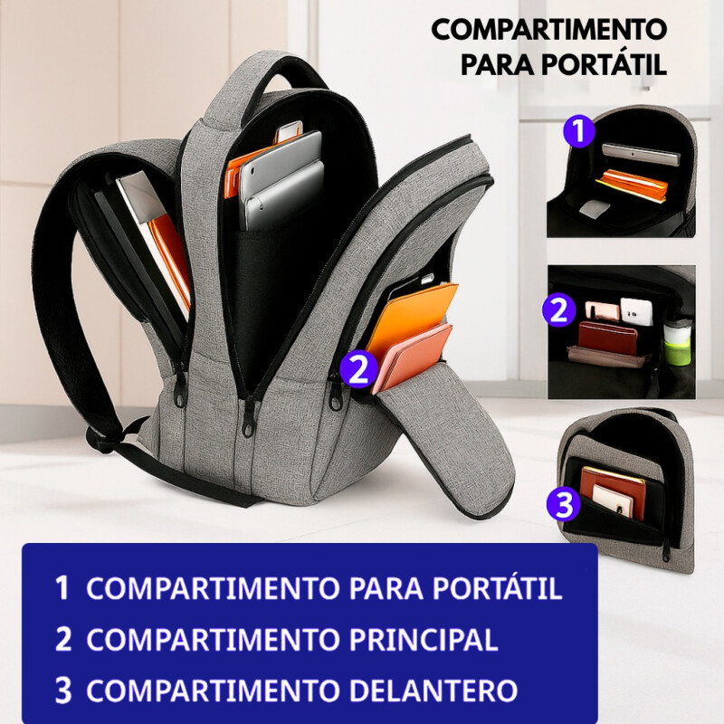 Mochila Urbana Viaje Antirrobo Notebook Matein 1007 28l Gris