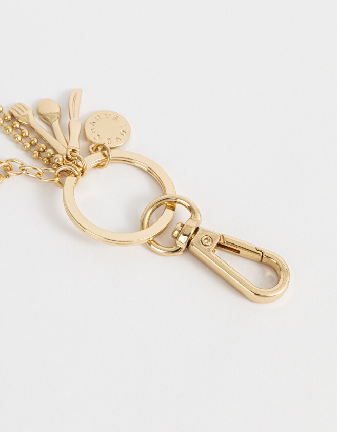 Llavero Metal Llavero Con Charm De Huevo Frito Y Utensillos De Cocina - Blanco