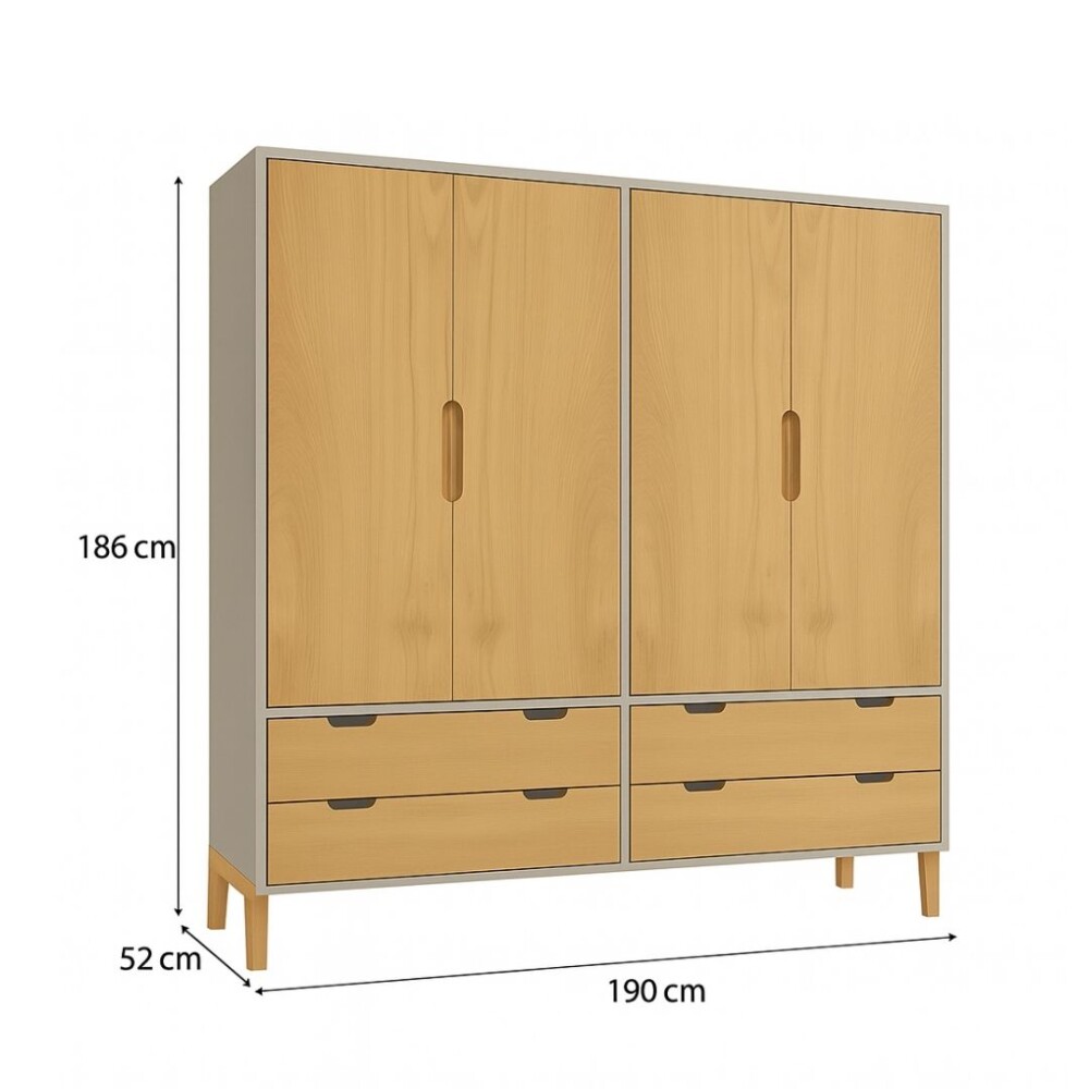 ROPERO - 4 PUERTAS LINEA WOOD GRIS