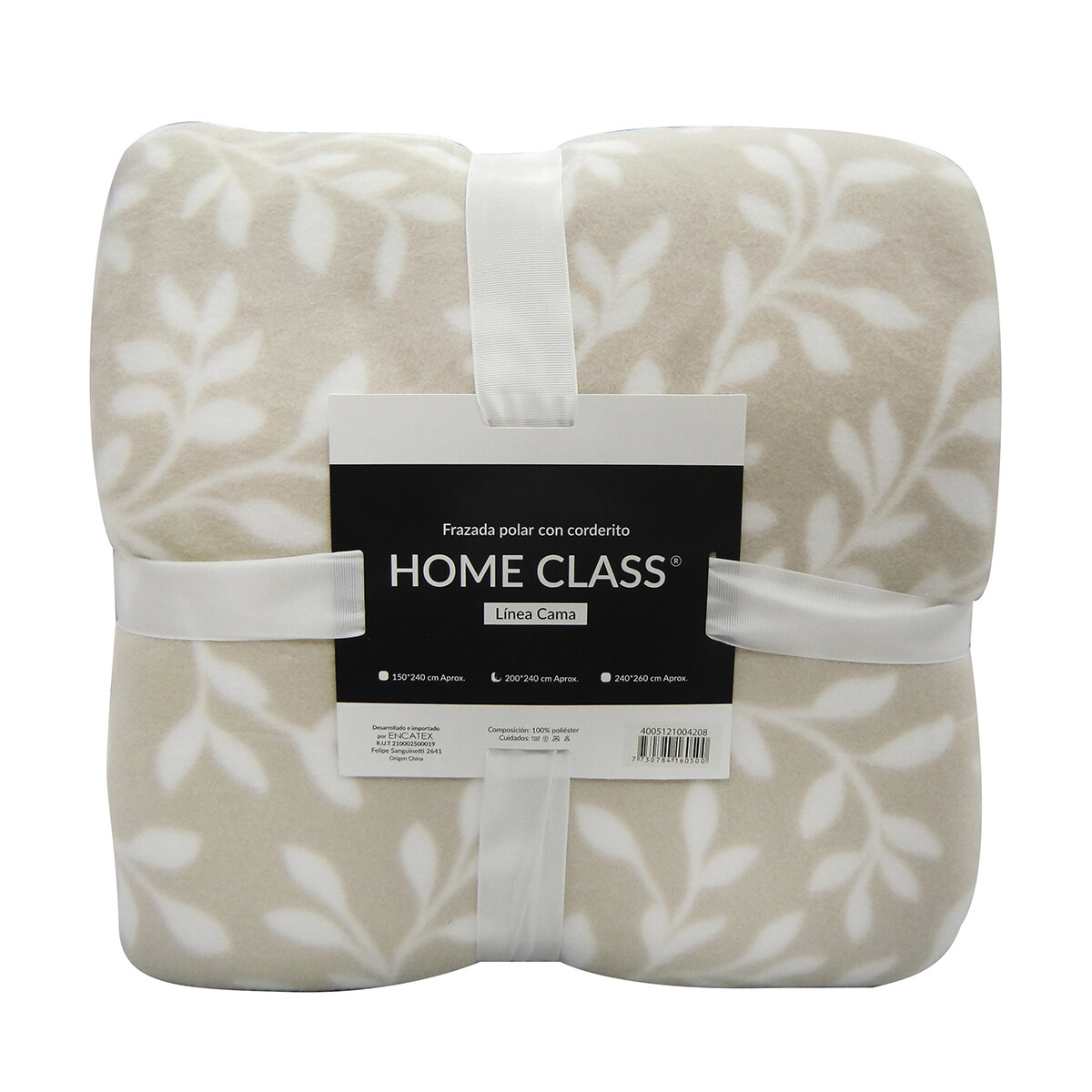 Frazada Corderito 1 Plaza Home Class 150 x 240 cm - Hojas Beige 