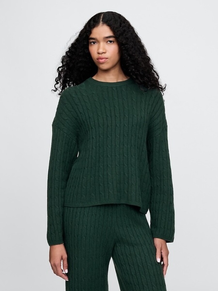 Buzo Cashsoft Cable Mujer - Essex Green 702 