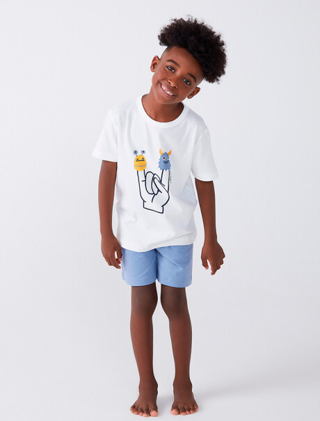 PIJAMA DE NIÑO CON ESTAMPA Y BERMUDA BLANCO