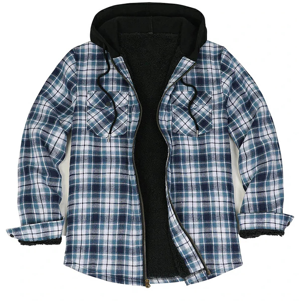Campera Camisa Leñadora Cangurito Capucha Con Cierre - Azul 