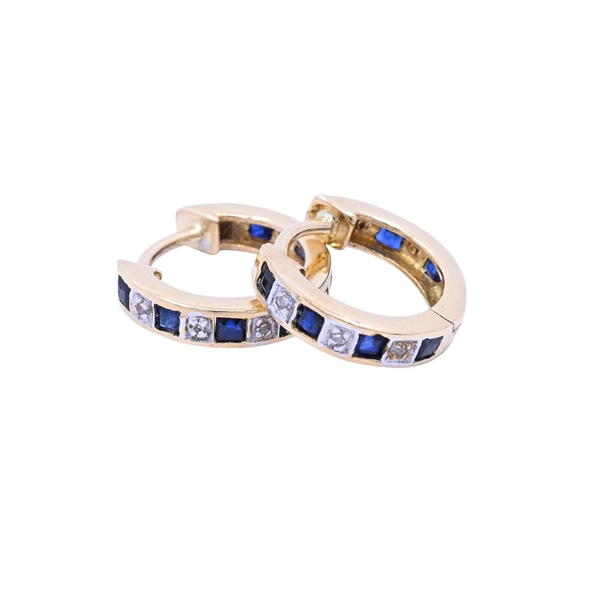 Aros oro 18k zafiros carré y brillantes 
