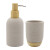 Set Baño Dispensador de Jabón y Porta Cepillo de Resina y Madera GRIS