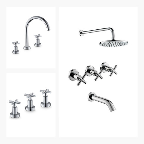 Juego Completo De Griferia Bimando,Incluye Lavatorio,Bidet Y Ducha Embutida Linea Viterno Aqualia 000