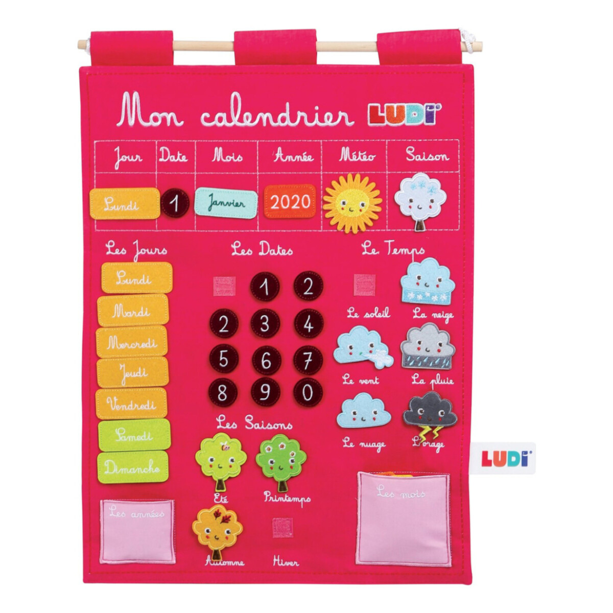 Calendario Educativo Infantil De Pared Tela Didactico Ludi - Variante Color Rosa 