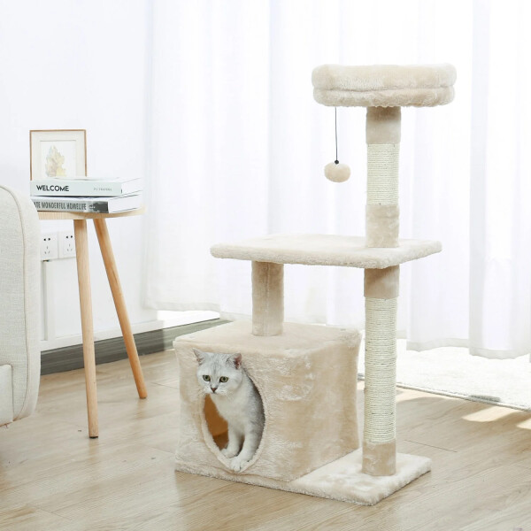 Rascador Torre 3 Niveles Felpa Y Sisal Para Gato Con Cama Color Variante Beige