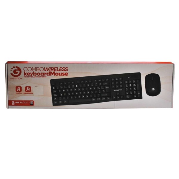 Kit Teclado y Mouse Inalambrico PC Goldtech Español A Pilas Variante Color Negro