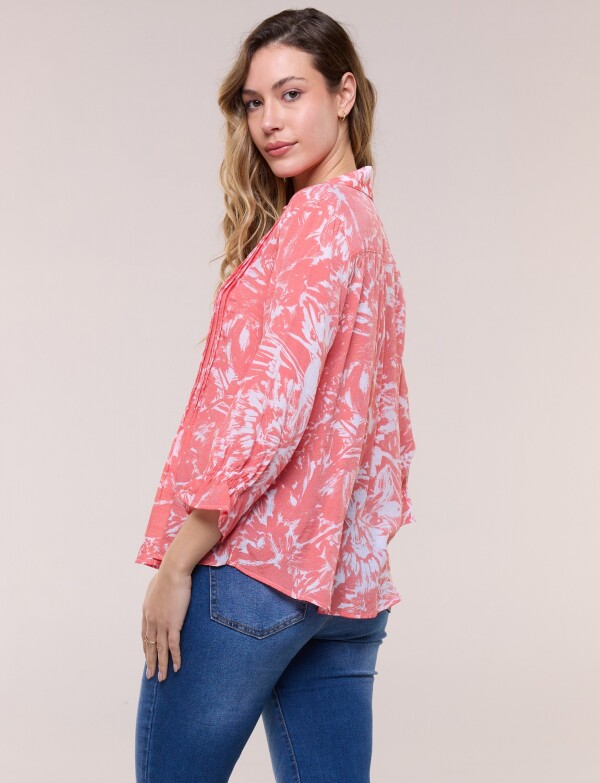 Blusa Estampada Pincelada Con Alforzas CORAL
