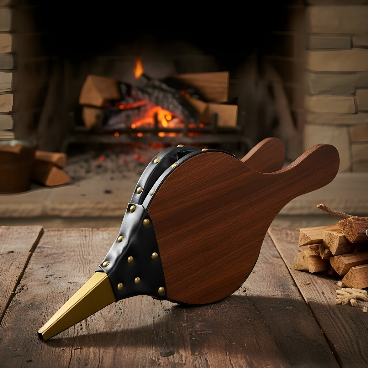 Fuelle de madera para estufa con puntero metálico - MARRON 