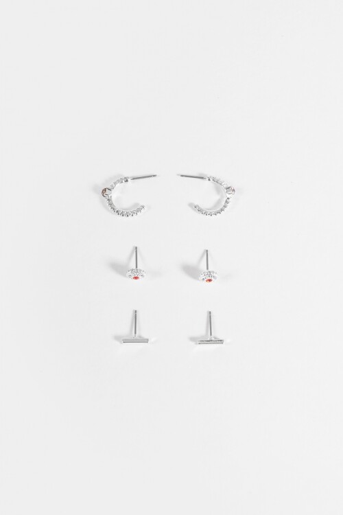 Set de 3 caravanas strass plateado